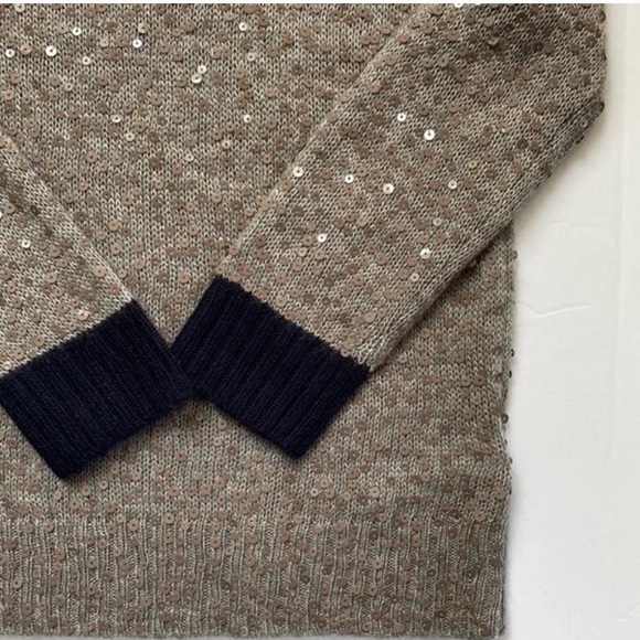 J. Crew Scattered Sequin Sweater Gray with Navy trim sz M EUC - Picture 2 of 6